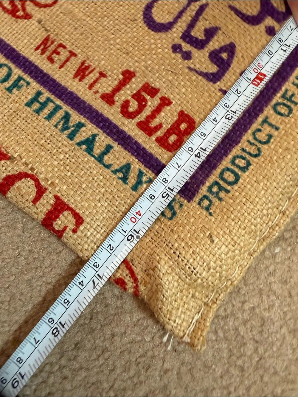 Vintage royal rice bag jute burlap zip top up cycled reusable bag